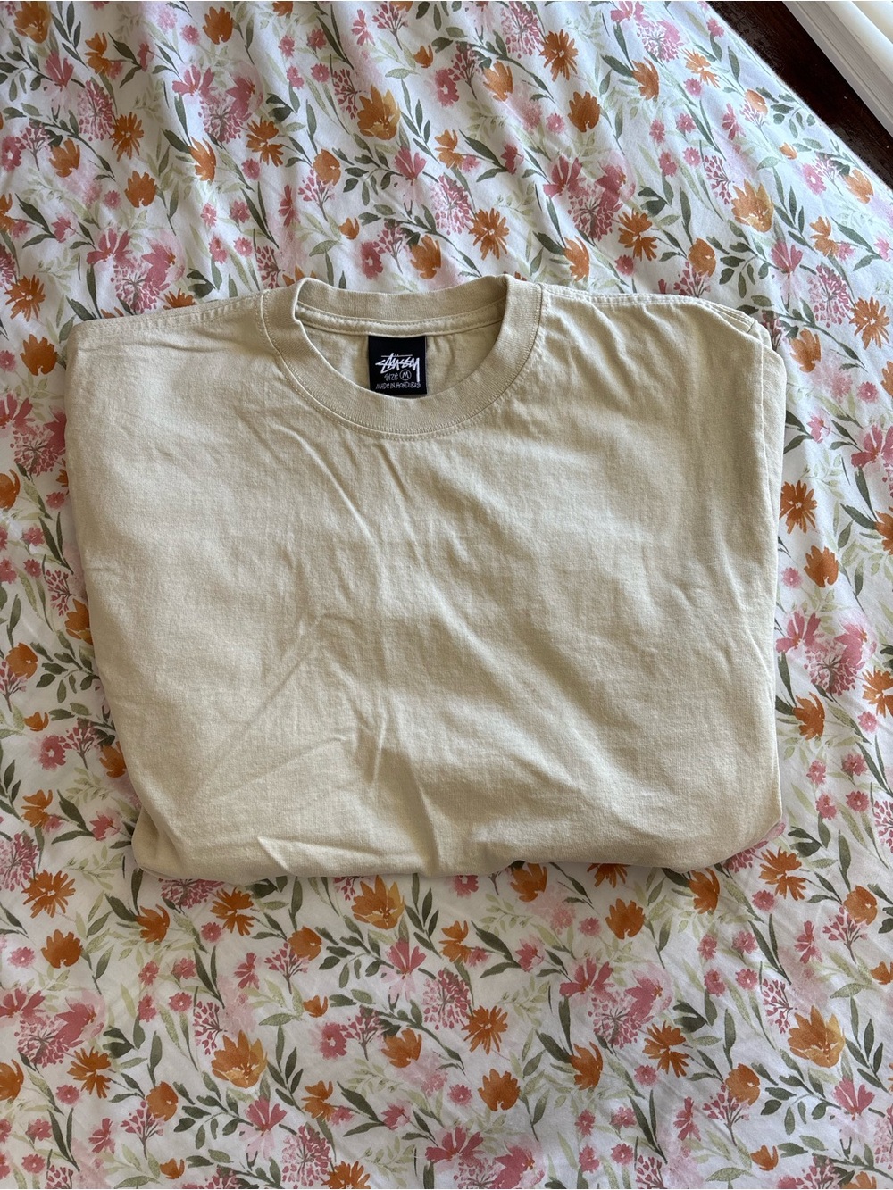 Stussy Cream Basic Long Sleeve Casual T Shirt Size M Streetwear Mens Tee
